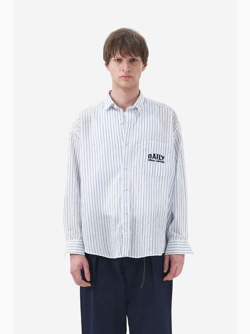 Chemise à manches longues rayée avec broderie giesto Blanc - Kiabi
