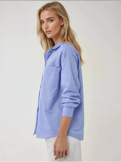 Chemise à manches longues texturée coupe classique, toucher lin hiccup - Kiabi