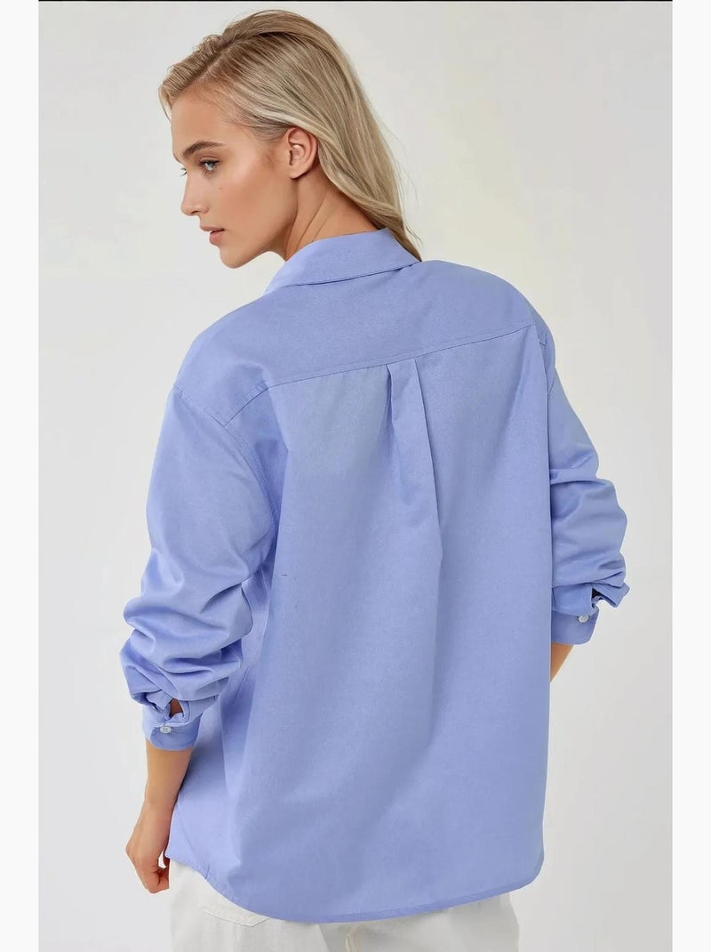 Chemise à manches longues texturée coupe classique, toucher lin hiccup Bleu - Kiabi