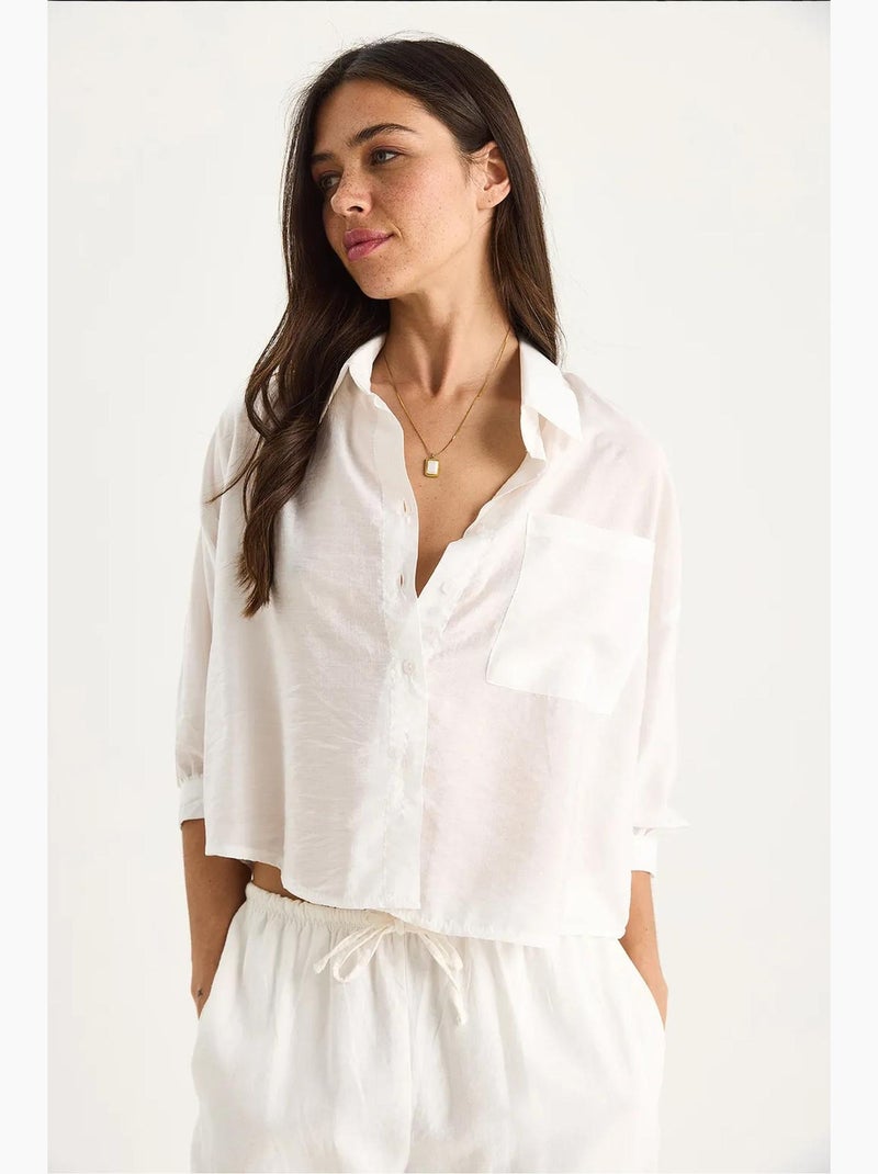 Chemise à manches mi-longues et poche unique lucci Blanc - Kiabi
