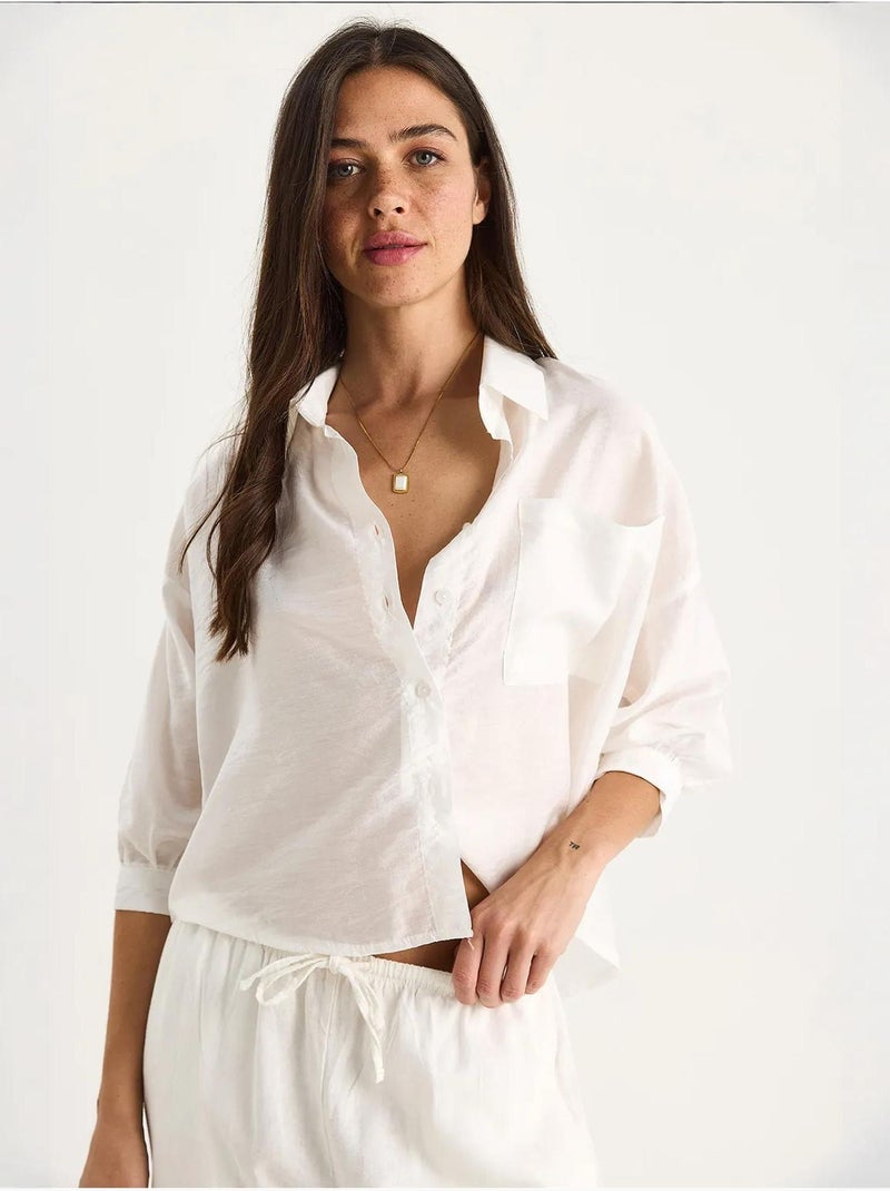 Chemise à manches mi-longues et poche unique lucci Blanc - Kiabi