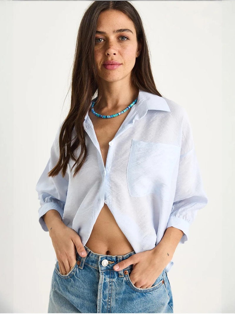 Chemise à manches mi-longues et poche unique lucci Bleu ciel - Kiabi