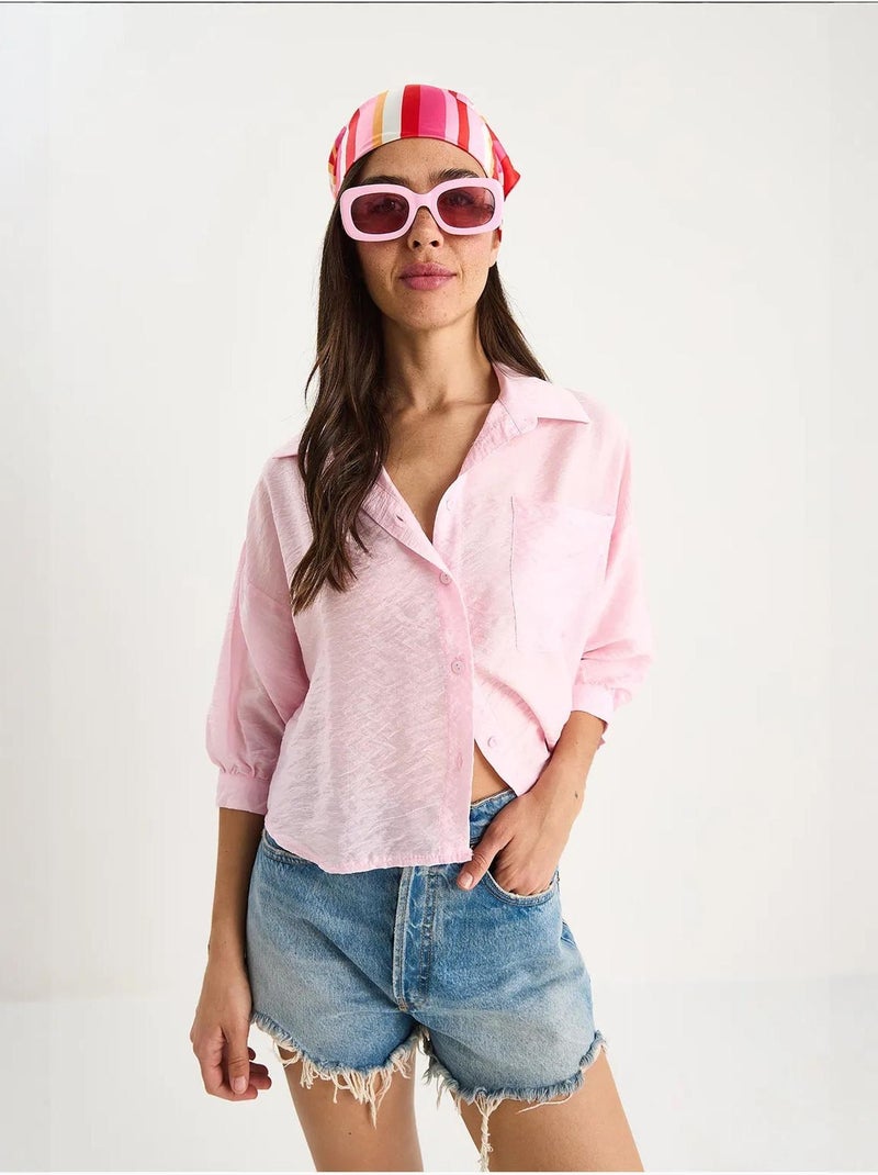 Chemise à manches mi-longues et poche unique lucci Rose clair - Kiabi