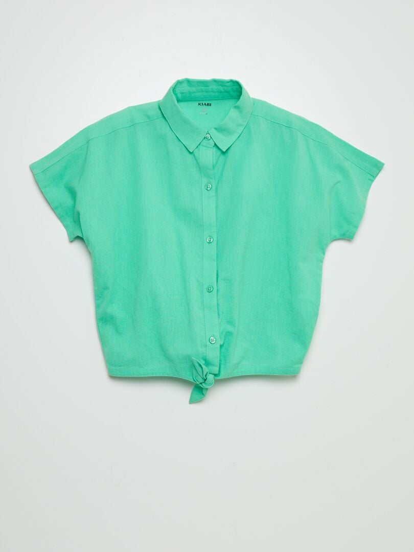 Chemise à nouer en coton et lin Vert - Kiabi