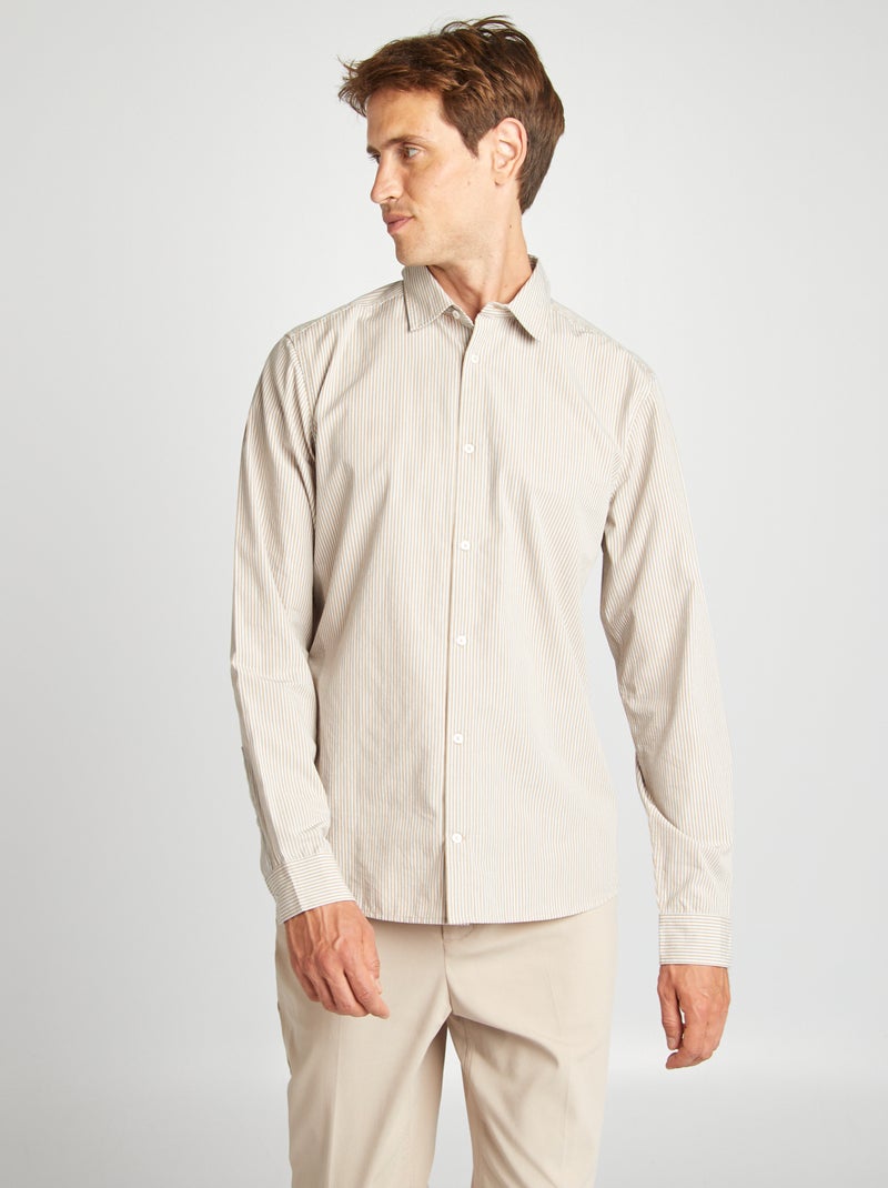 Chemise à rayures beige - Kiabi