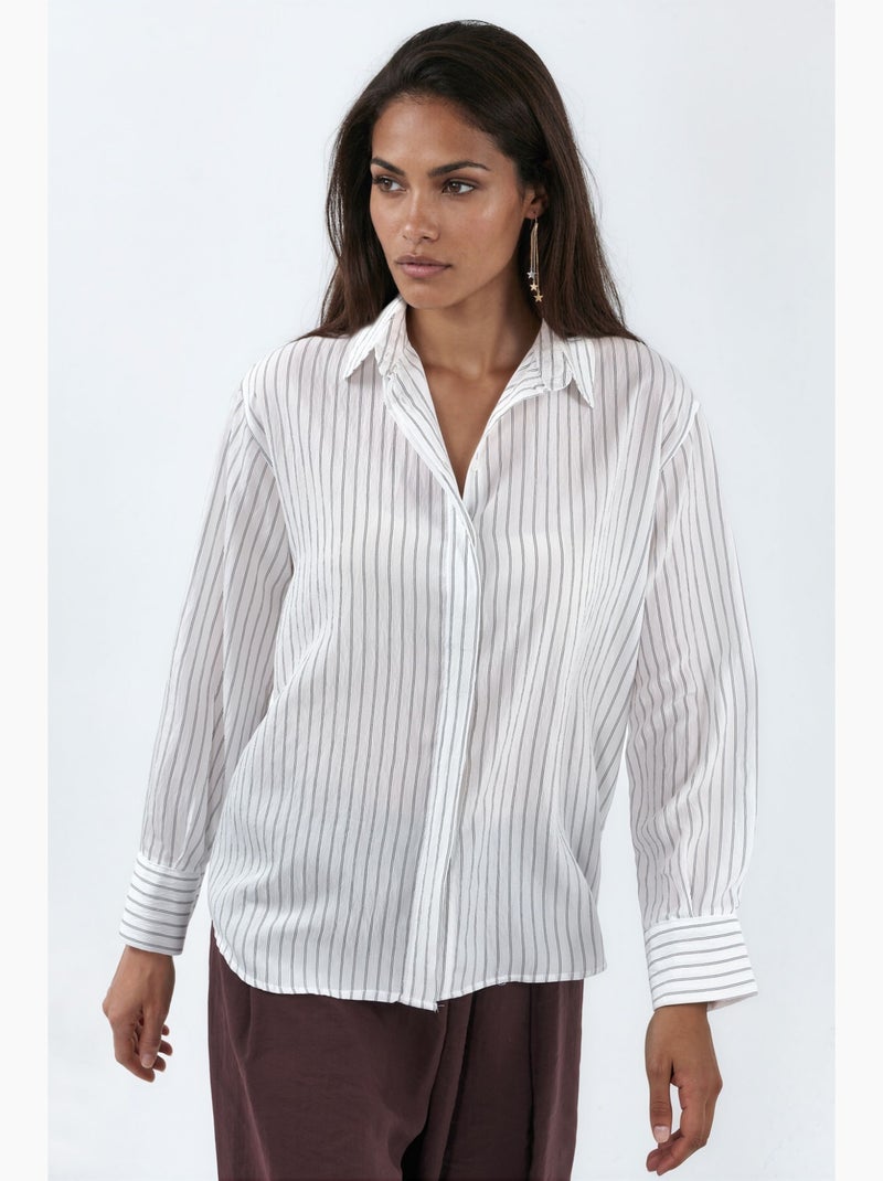 Chemise à rayures décontractée boutonnée busem Blanc - Kiabi