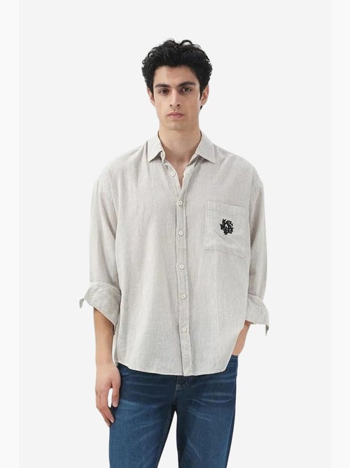 Chemise à rayures en coton, tissage velours giesto - Kiabi