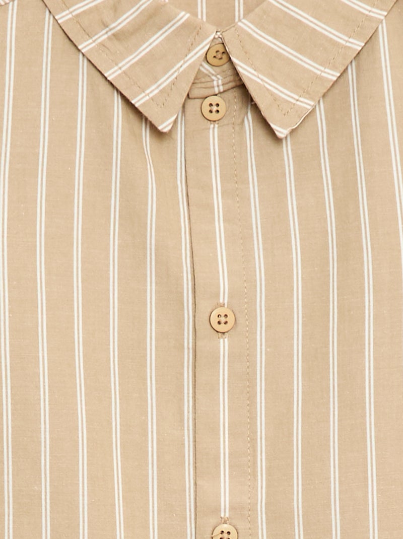 Chemise à rayures manches courtes en coton Beige - Kiabi