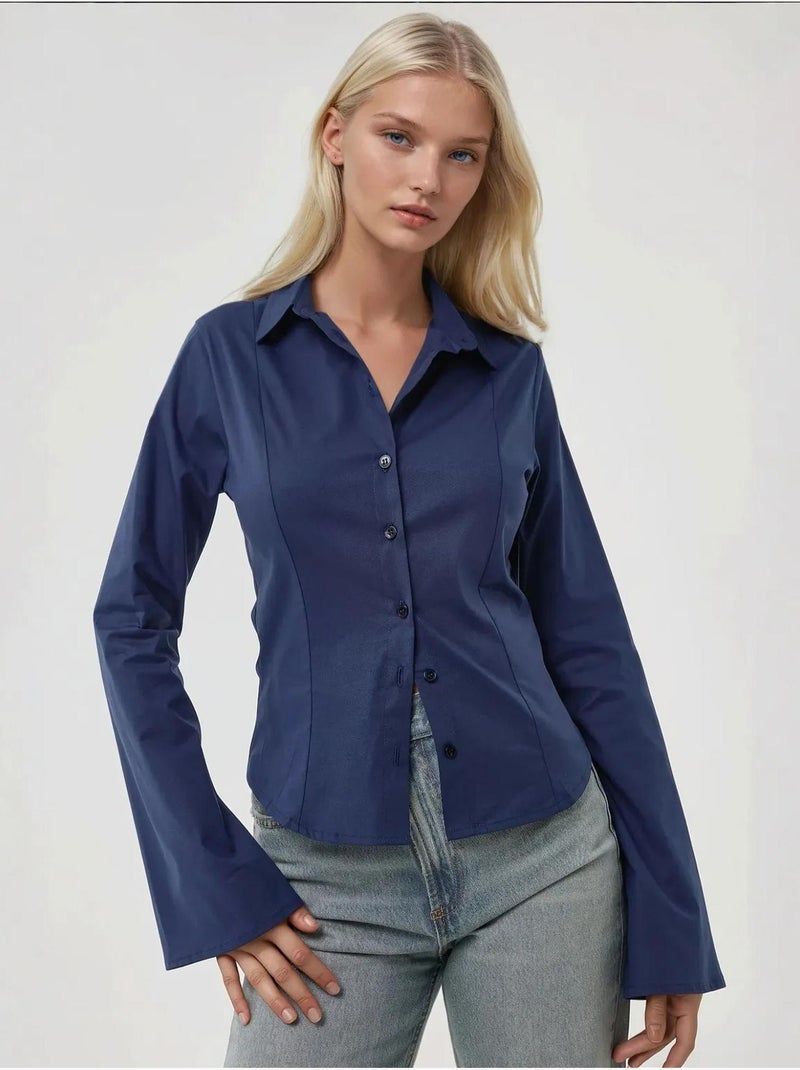 Chemise ajustée à manches longues hiccup Bleu marine - Kiabi