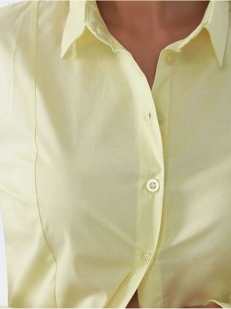 Chemise ajustée à manches longues hiccup Jaune citron - Kiabi