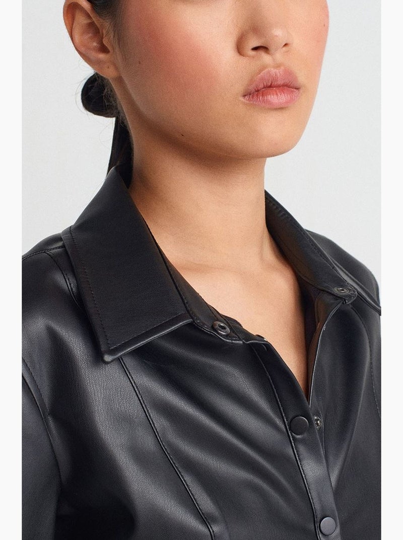 Chemise ajustée aspect cuir dilvin Noir - Kiabi