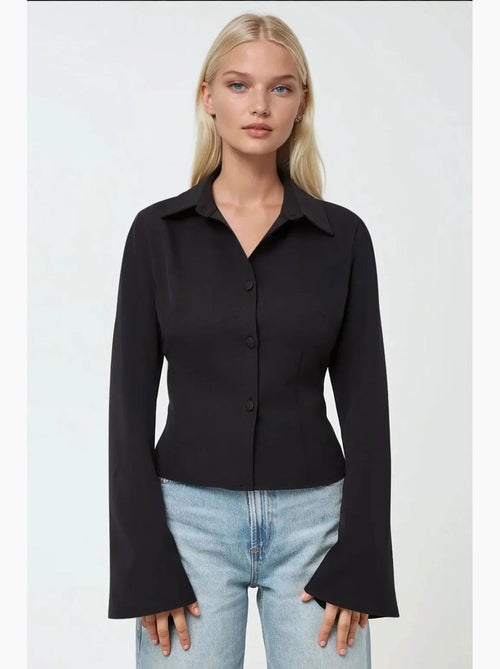 Chemise ajustée en coton à manches longues hiccup - Kiabi
