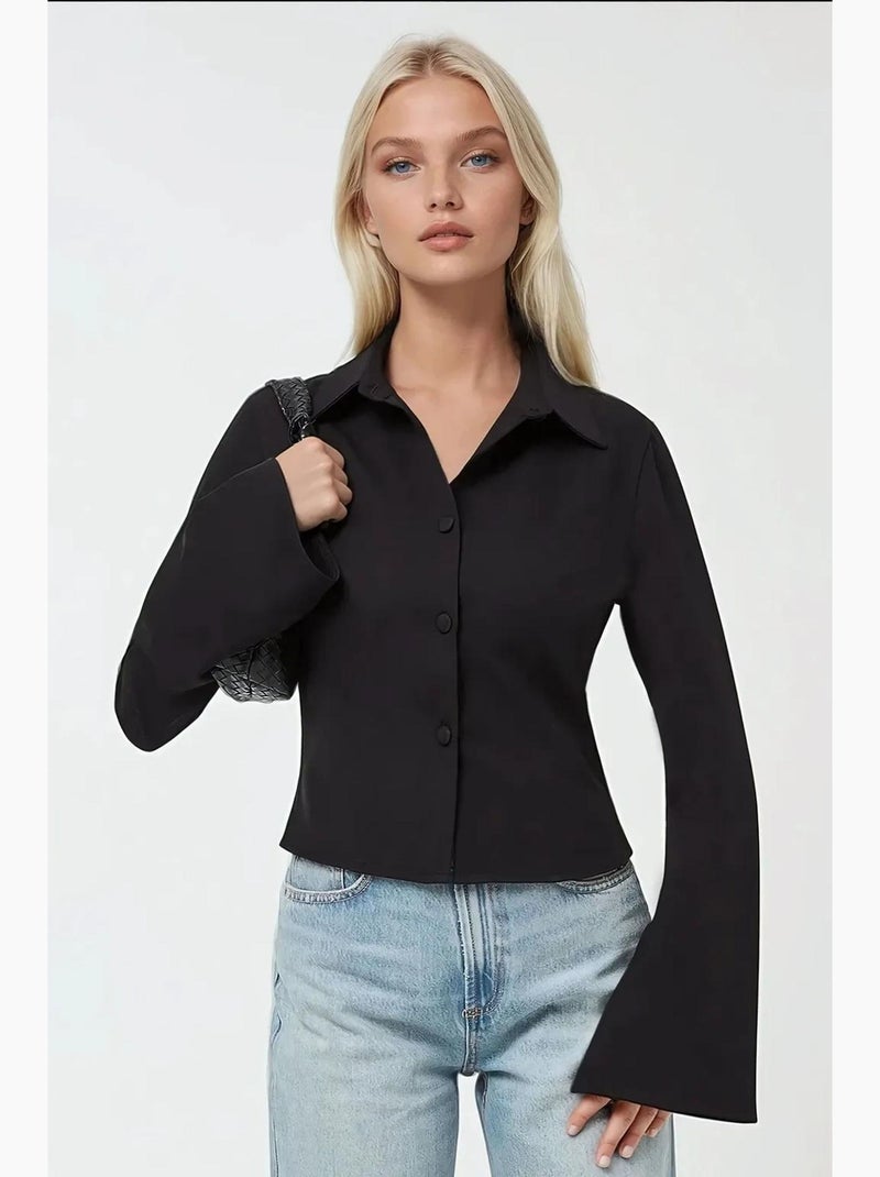 Chemise ajustée en coton à manches longues hiccup Noir - Kiabi