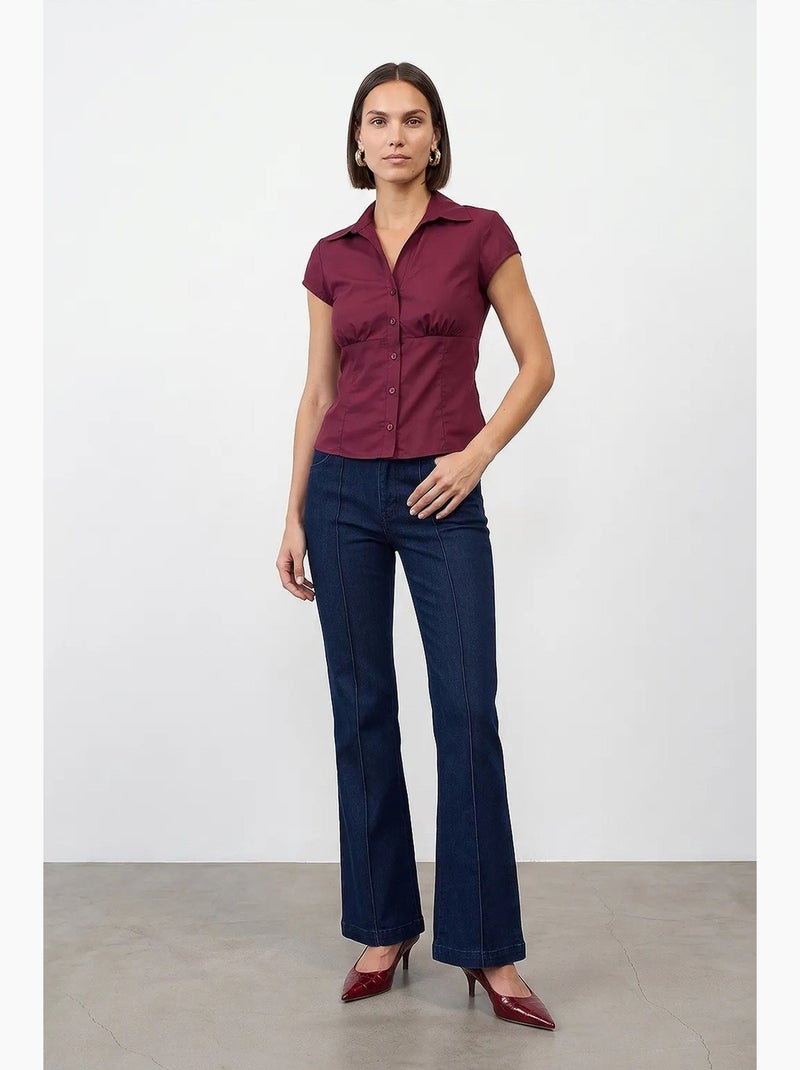 Chemise ajustée en popeline de coton avec lien dilvin Rouge bordeaux - Kiabi