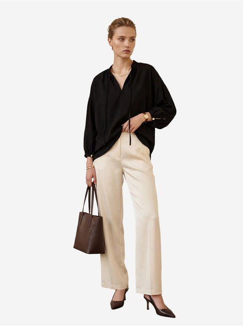 Chemise ample à manches longues en crêpe avec col mandarin my fashion - Kiabi