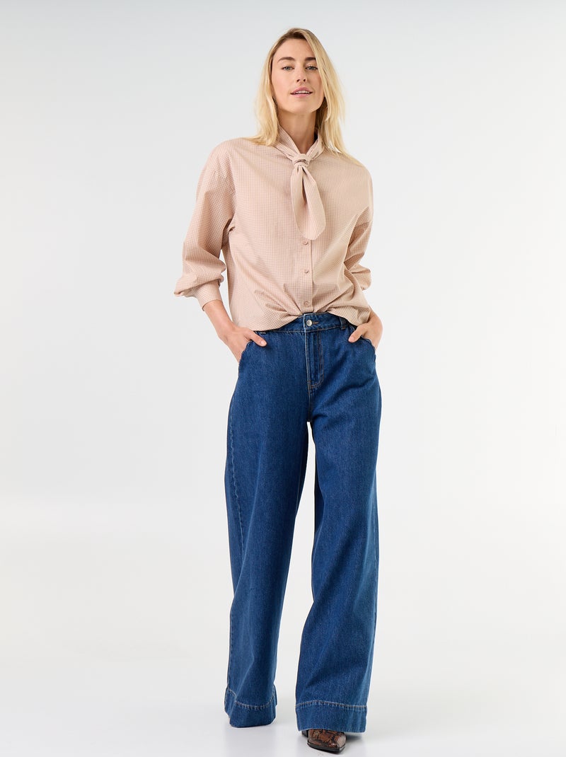 Chemise ample à manches longues et col lavallière Beige - Kiabi
