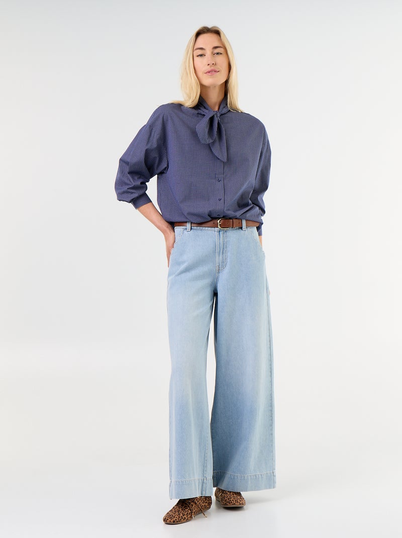 Chemise ample à manches longues et col lavallière Bleu - Kiabi