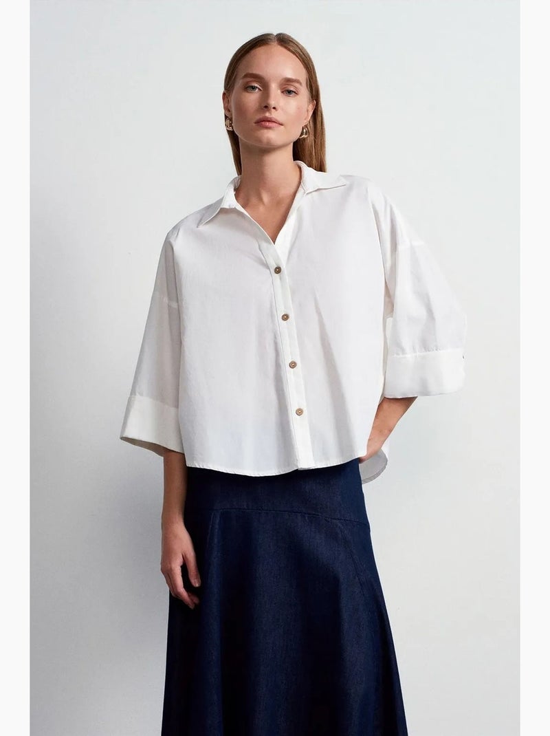 Chemise ample en popeline de coton dilvin Blanc - Kiabi
