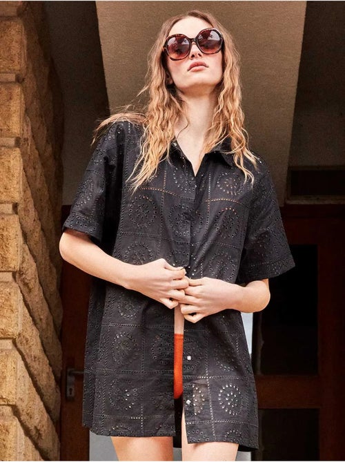 Chemise avec boutons et détails ajourés 100% coton - Kiabi