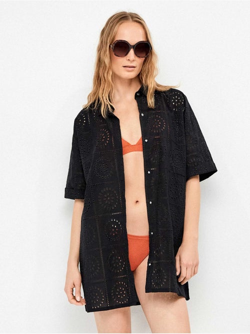 Chemise avec boutons et détails ajourés 100% coton - Kiabi