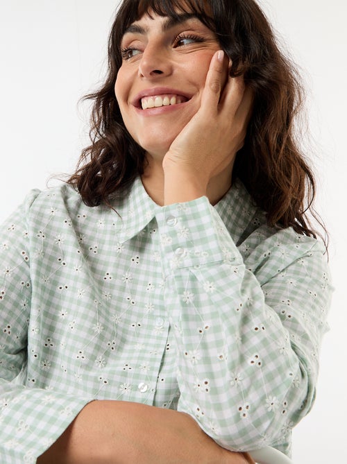 Chemise avec broderie anglaise et détails ondulés - Kiabi