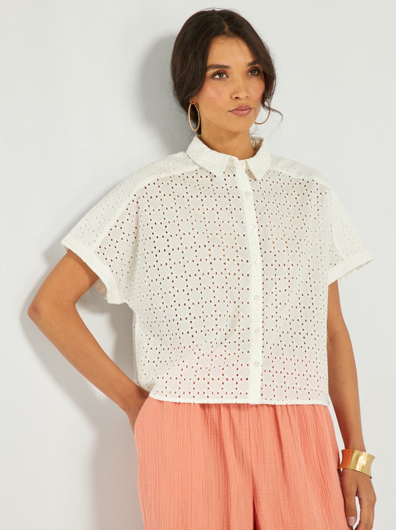 Chemise avec broderie blanc - Kiabi