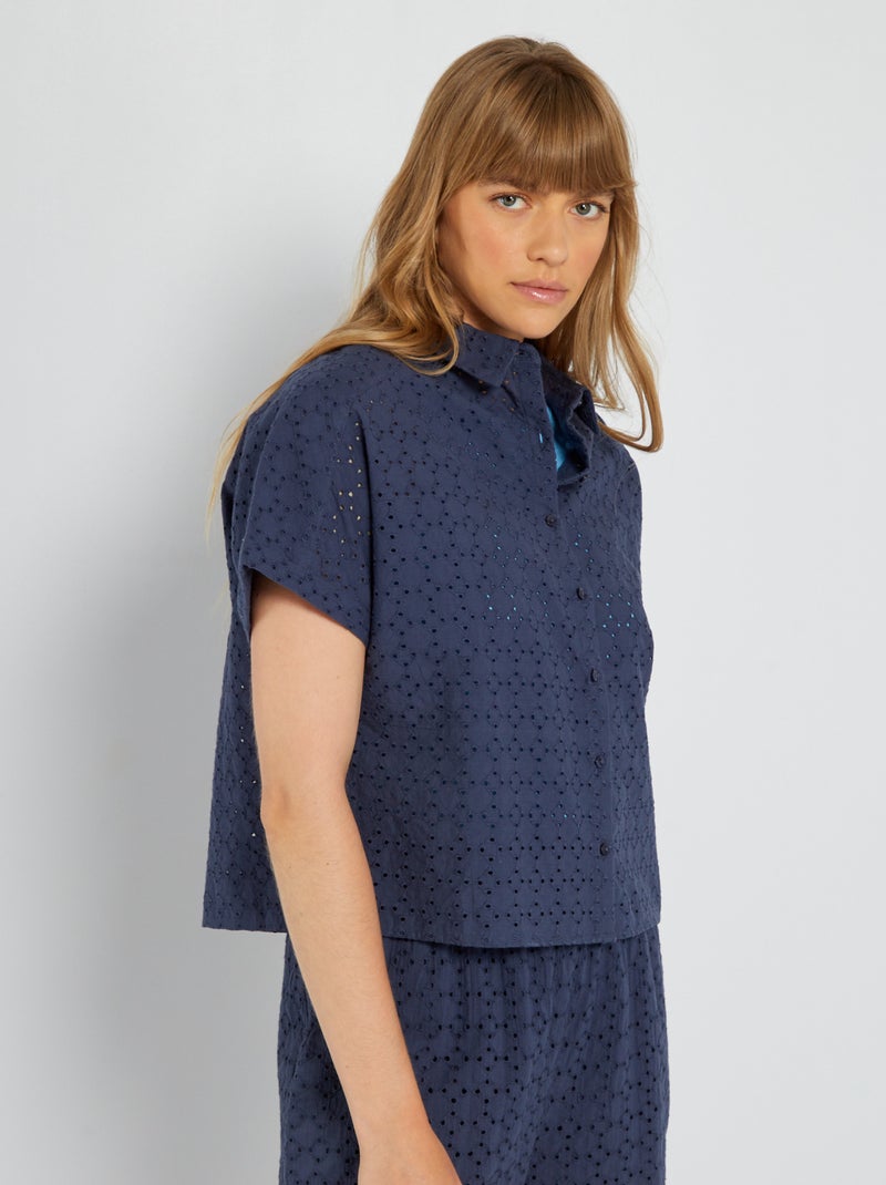 Chemise avec broderie Bleu - Kiabi