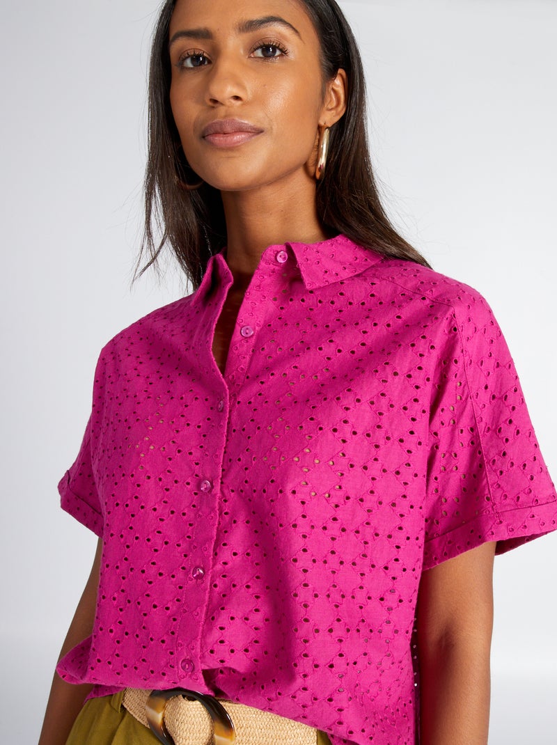 Chemise avec broderie fuchsia - Kiabi