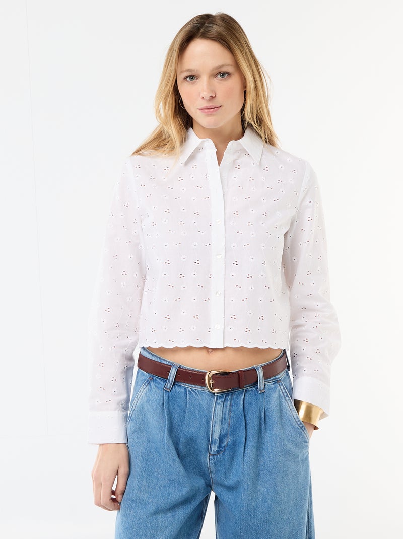 Chemise avec broderies all over Blanc - Kiabi