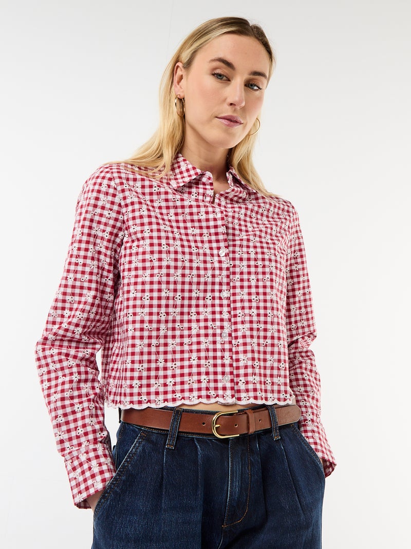 Chemise avec broderies all over Rouge - Kiabi