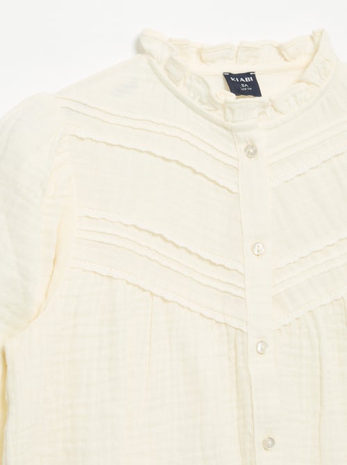 Chemise avec col volanté et broderies - Kiabi