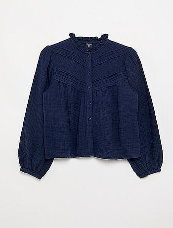 Chemise avec col volanté et broderies
