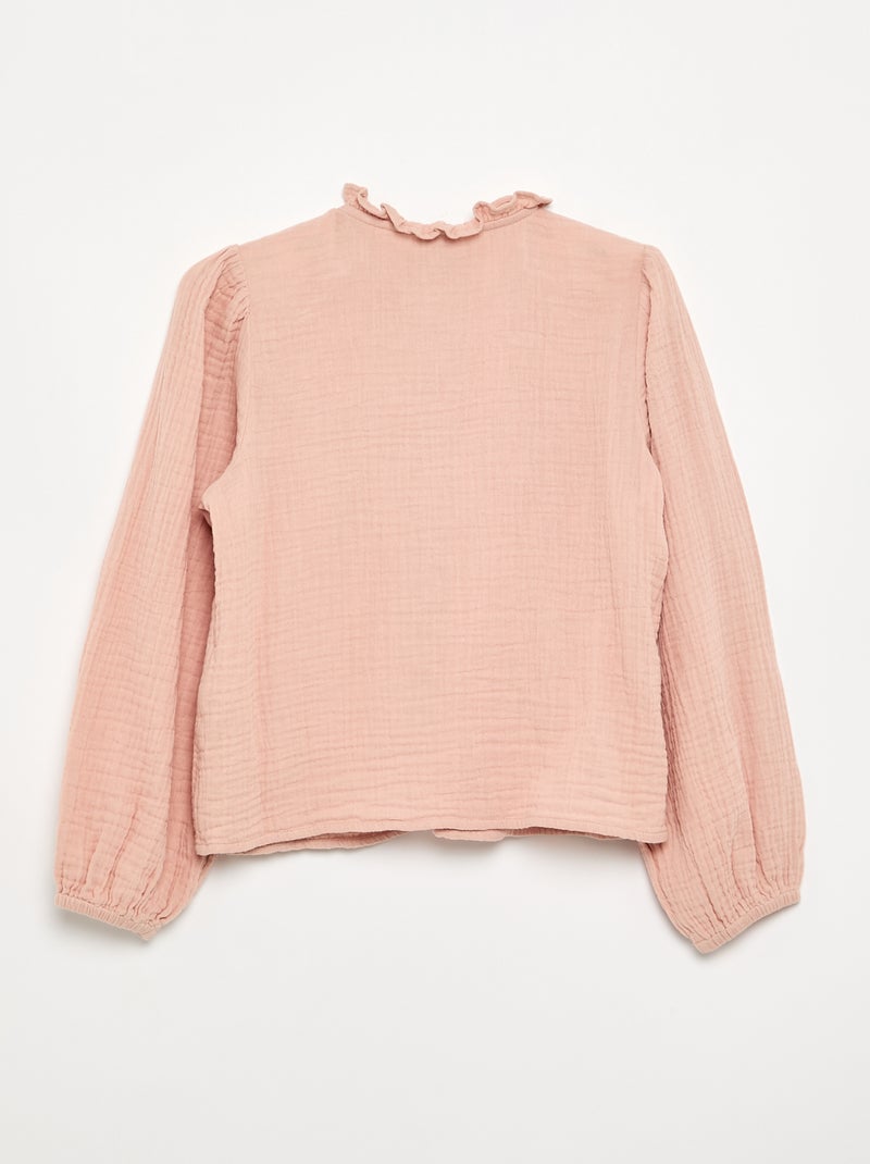 Chemise avec col volanté et broderies Rose - Kiabi