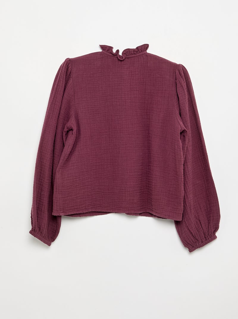 Chemise avec col volanté et broderies Violet - Kiabi