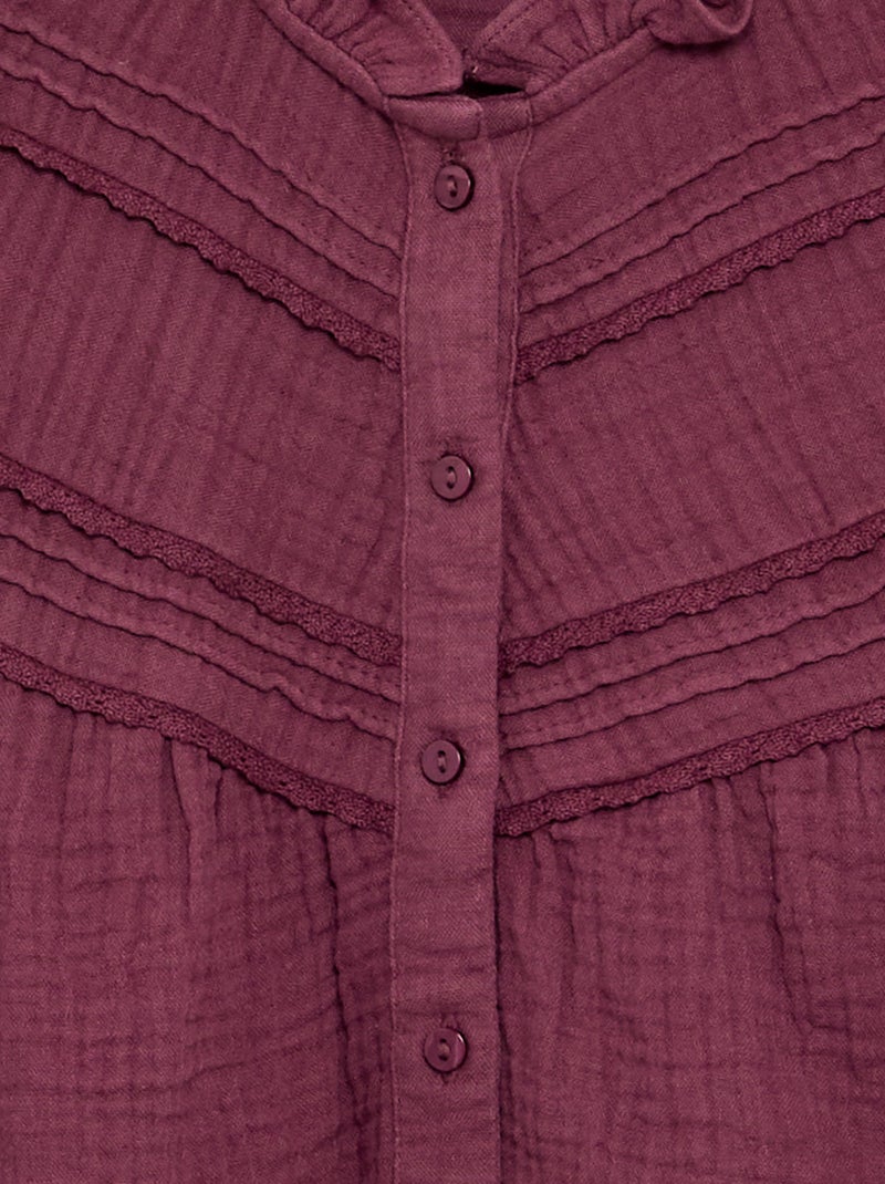 Chemise avec col volanté et broderies Violet - Kiabi