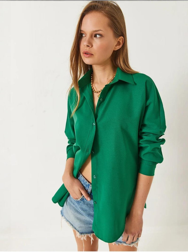 Chemise basique à manches longues et fermeture boutonnée lucci Vert émeraude - Kiabi