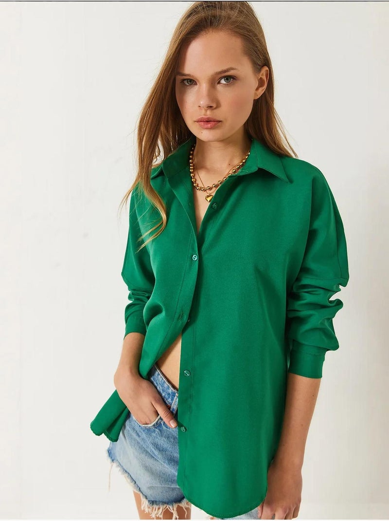 Chemise basique à manches longues et fermeture boutonnée lucci Vert émeraude - Kiabi