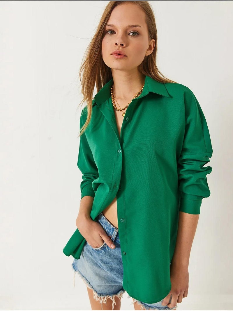 Chemise basique à manches longues et fermeture boutonnée lucci Vert émeraude - Kiabi