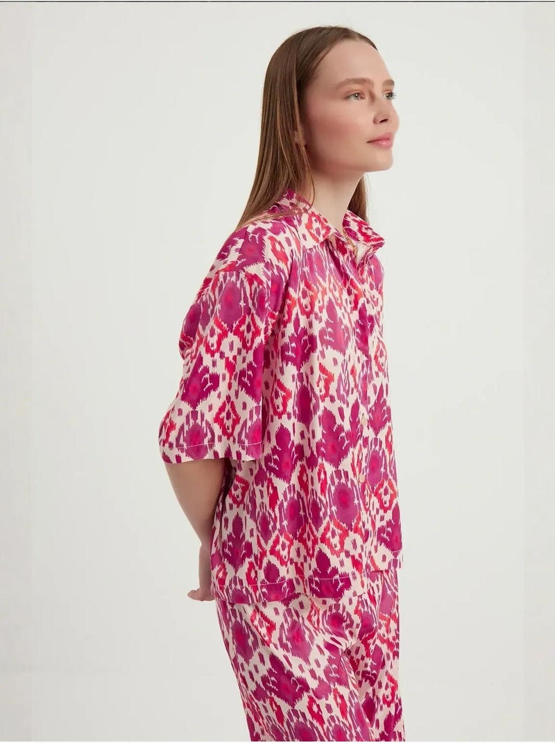 Chemise bohème décontractée à manches courtes en satin Multicolore - Kiabi