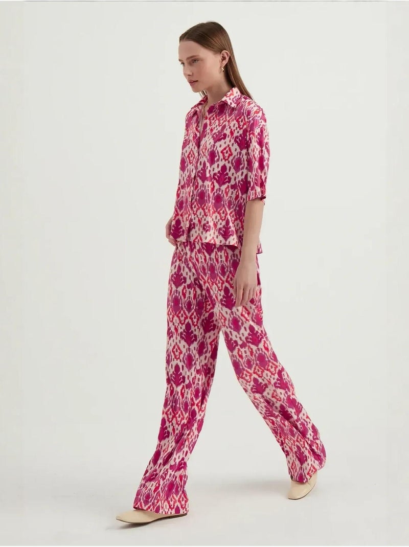 Chemise bohème décontractée à manches courtes en satin Multicolore - Kiabi