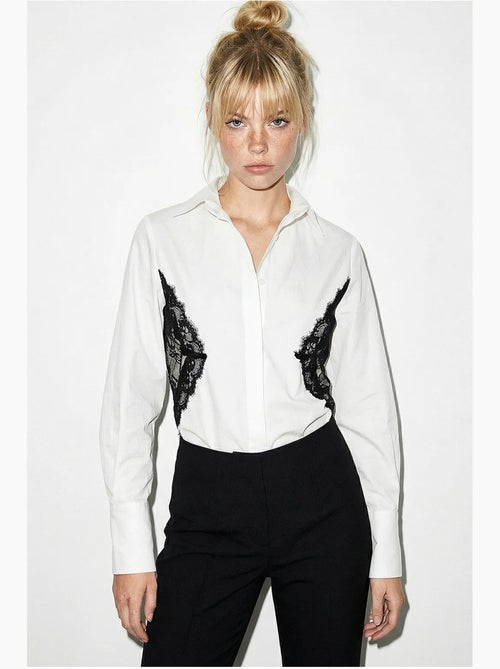 Chemise boutonnée à détails en dentelle lucci - Kiabi