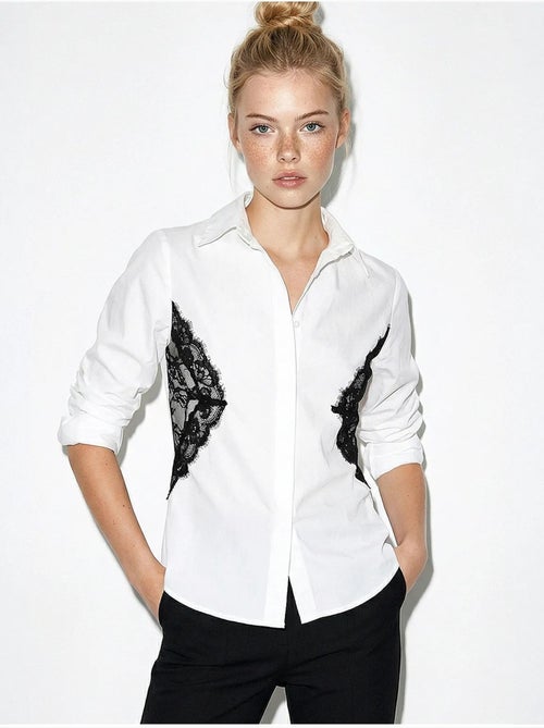 Chemise boutonnée à détails en dentelle lucci - Kiabi
