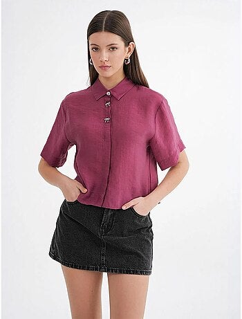 Chemise boutonnée à manches courtes avec accessoire en pierre mixray