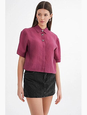Chemise boutonnée à manches courtes avec accessoire en pierre mixray