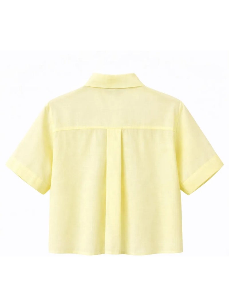 Chemise boutonnée à manches courtes avec accessoire en pierre mixray Jaune citron - Kiabi