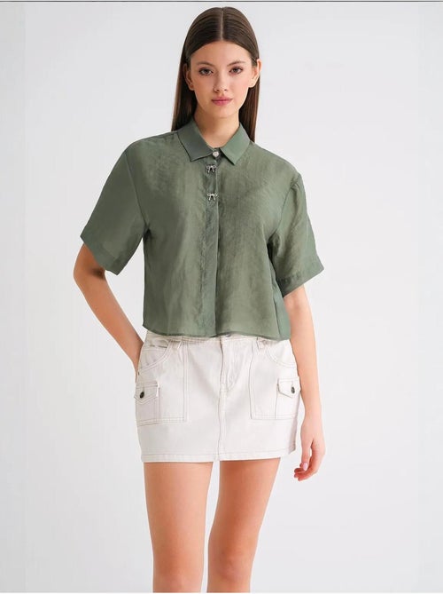 Chemise boutonnée à manches courtes avec accessoire en pierre mixray - Kiabi