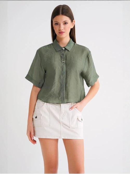 Chemise boutonnée à manches courtes avec accessoire en pierre mixray - Kiabi