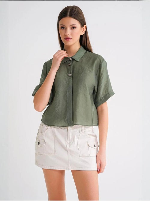 Chemise boutonnée à manches courtes avec accessoire en pierre mixray - Kiabi