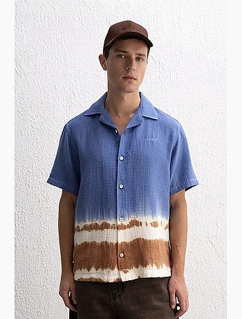 Chemise boutonnée à manches courtes ombre giesto