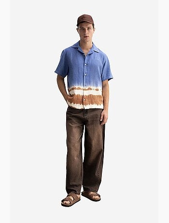 Chemise boutonnée à manches courtes ombre giesto